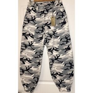Vibrant Miu Women's Large NWT Army Jogger Pants Black White Gray Camo Mid Rise